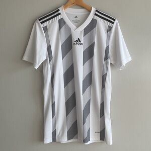 Adidas Men's White and Black Diagonal Stripe Jersey